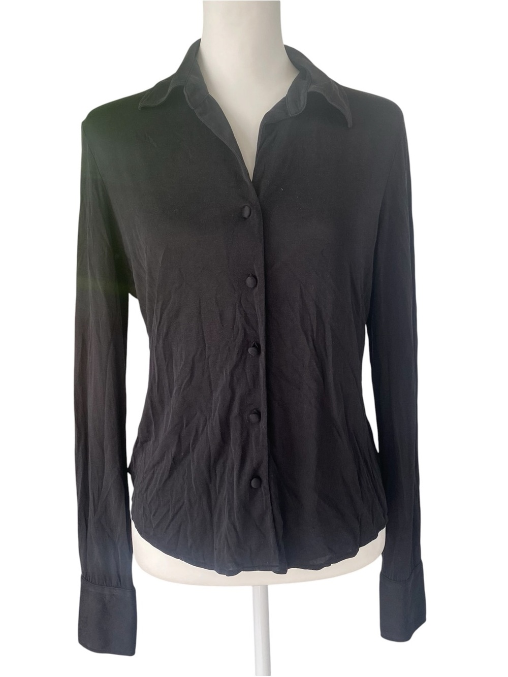 Vtg Banana Republic 100% Silk Black Button Front Blouse M Quiet Luxury, Career